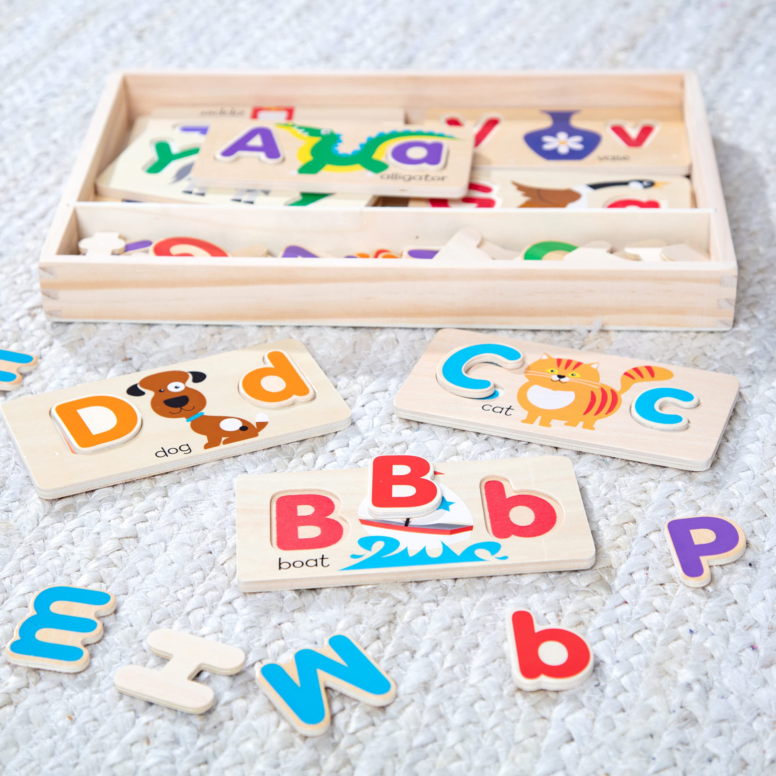 Melissa and Doug wooden alphabet boards offer durable, screen-free play