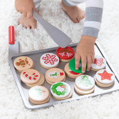 Melissa & Doug wooden knife slicing cookies promotes fine motor play.
