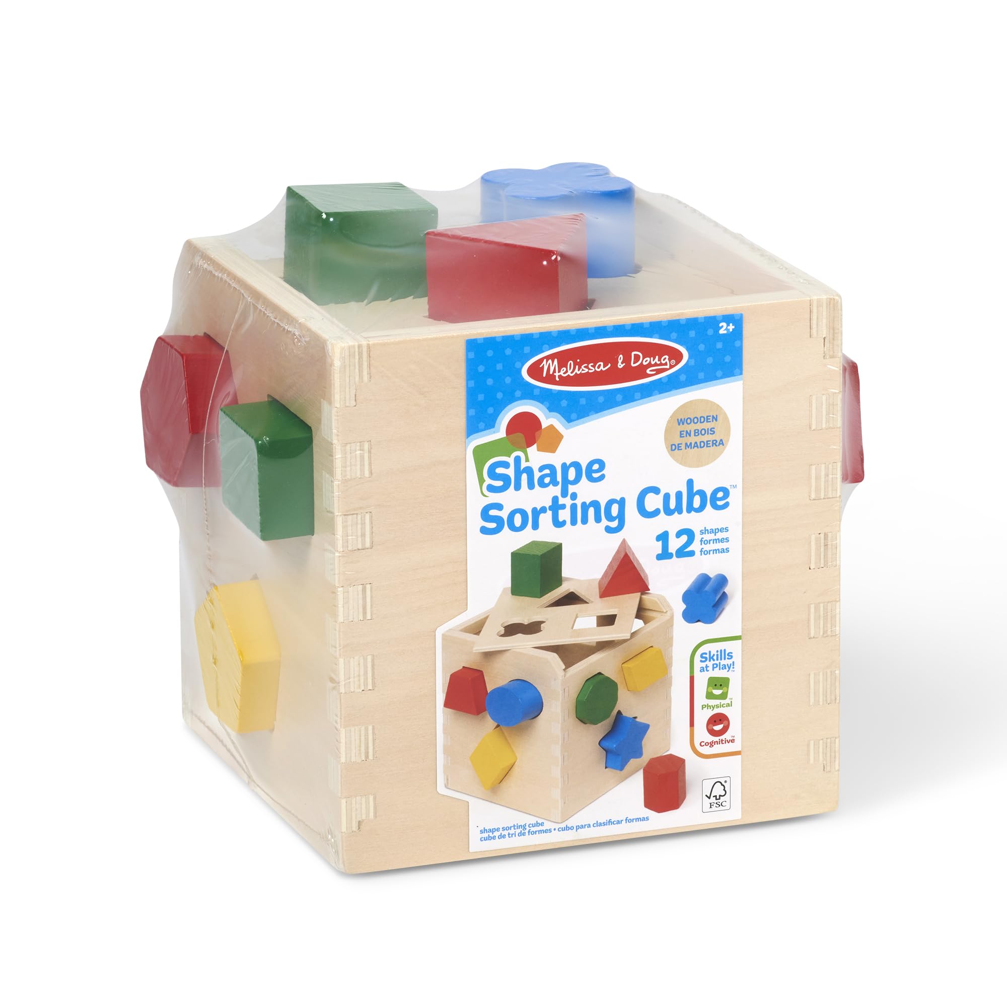 Durable Melissa & Doug wooden cube construction for lasting playtime.
