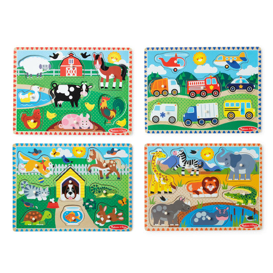 Melissa & Doug wooden peg puzzle farm scene aids shape recognition