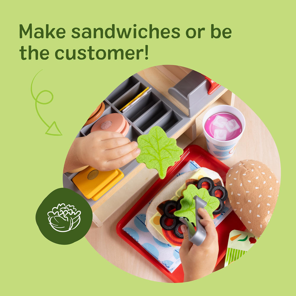 Melissa & Doug wooden sandwich pieces enable creative play meals.