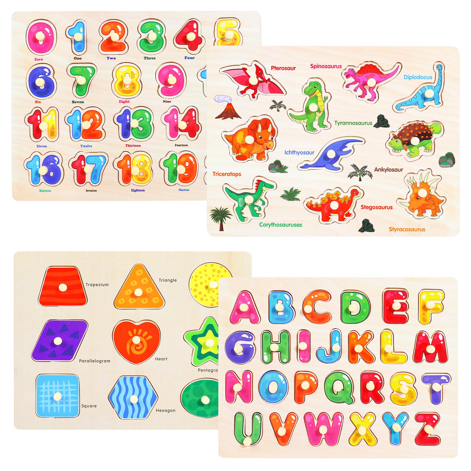 Melofaver Montessori peg puzzle shape set boosts shape recognition with bright wooden pieces.