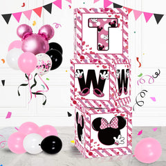 Melofaver pink mouse themed balloon boxes kit for vibrant two-year-old birthday decor.