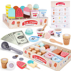 Melofaver wooden ice cream cones for imaginative play and early counting skills