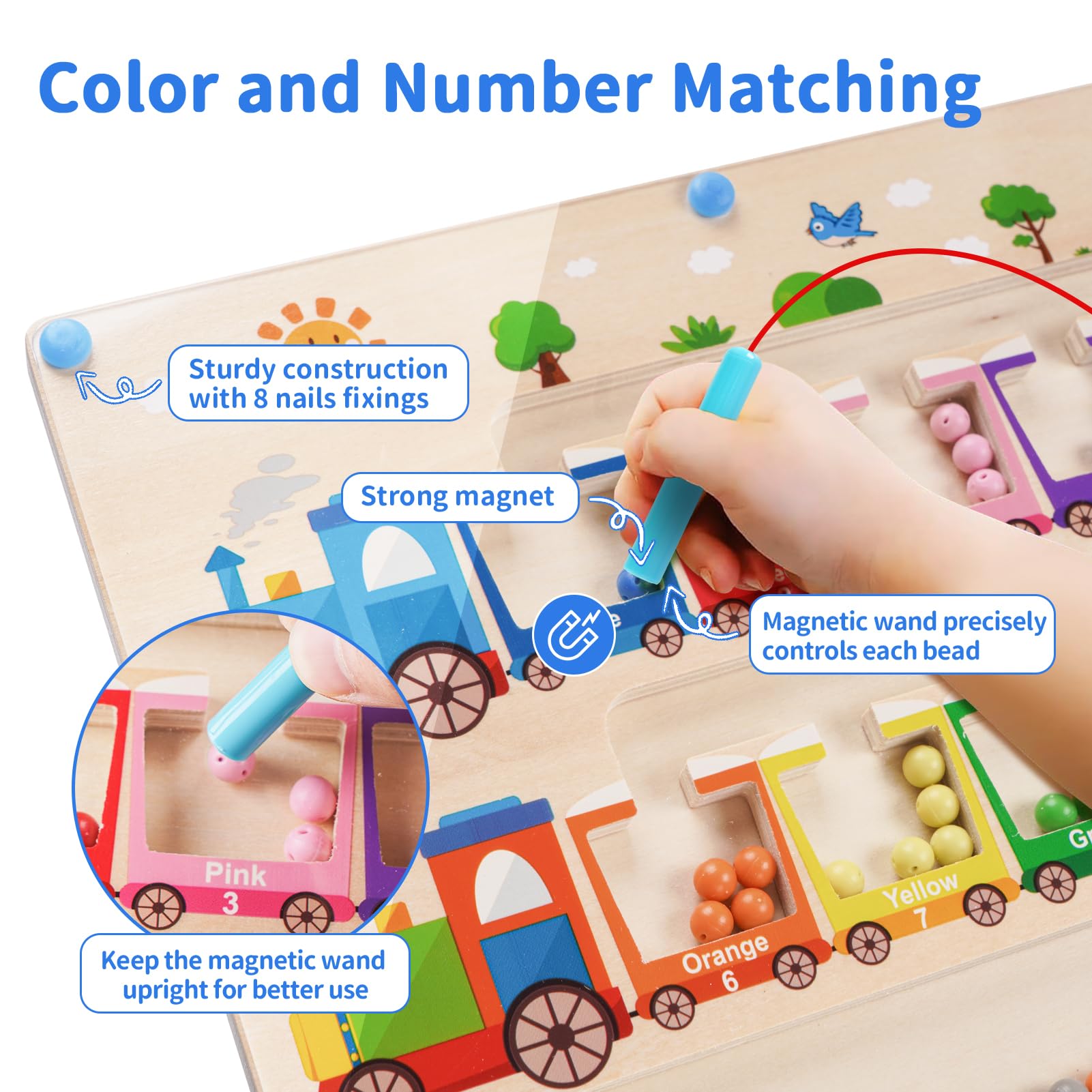 Melofaver wooden magnetic puzzle colors-numbers promotes hand-eye coordination and number recognition
