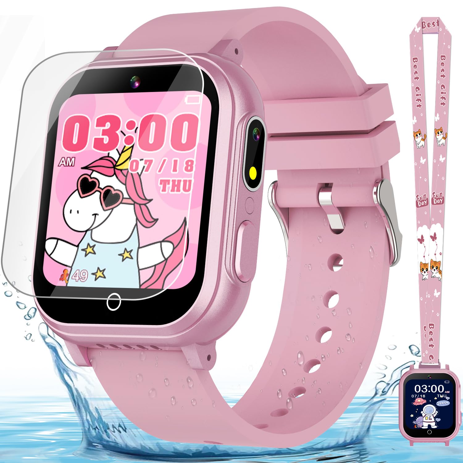 Melontti Kids Smart Watch pink front view showing child-friendly design