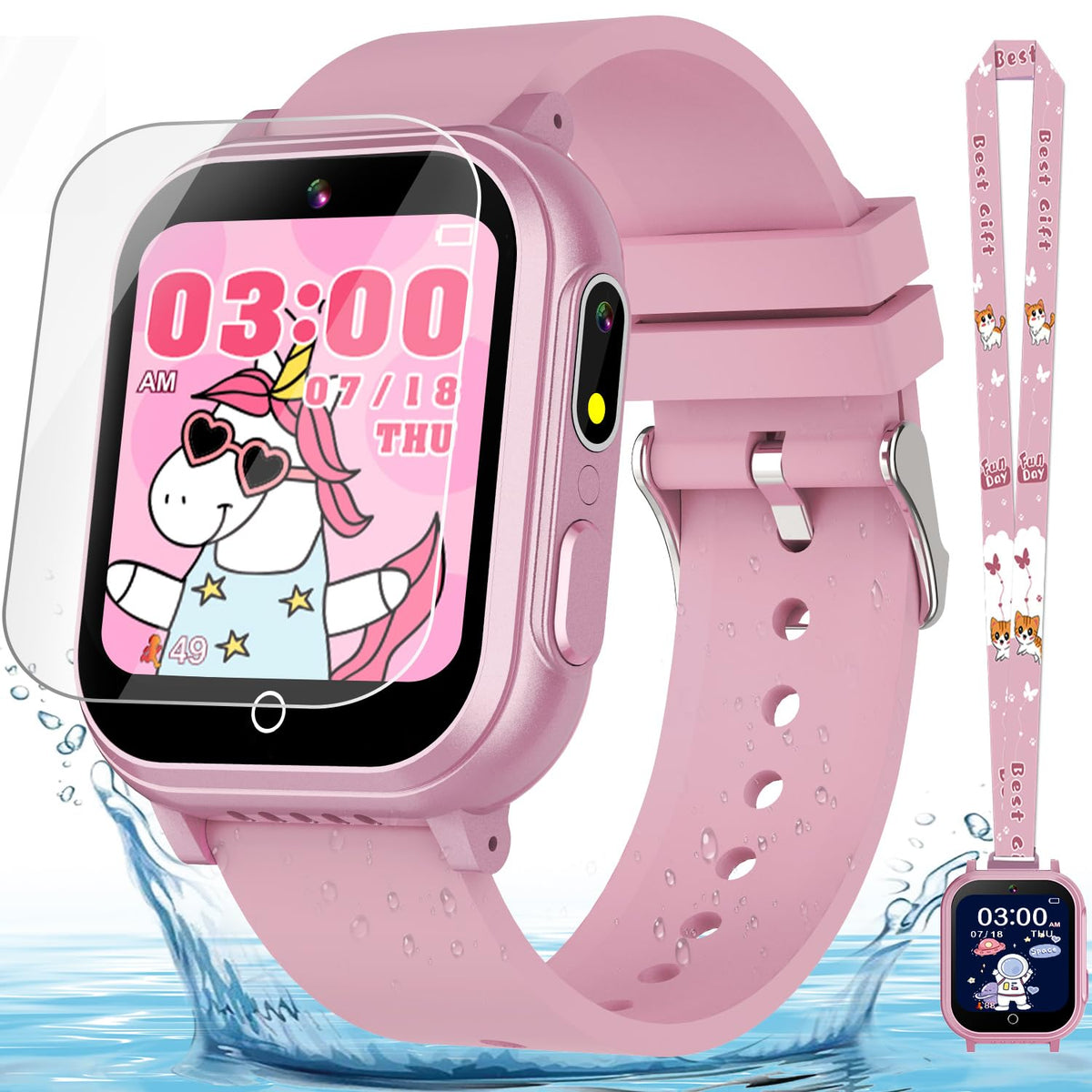 Melontti Kids Smart Watch pink front view showing child-friendly design