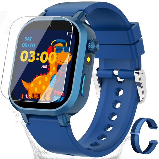 Melontti waterproof kids smartwatch blue front view with durable design.