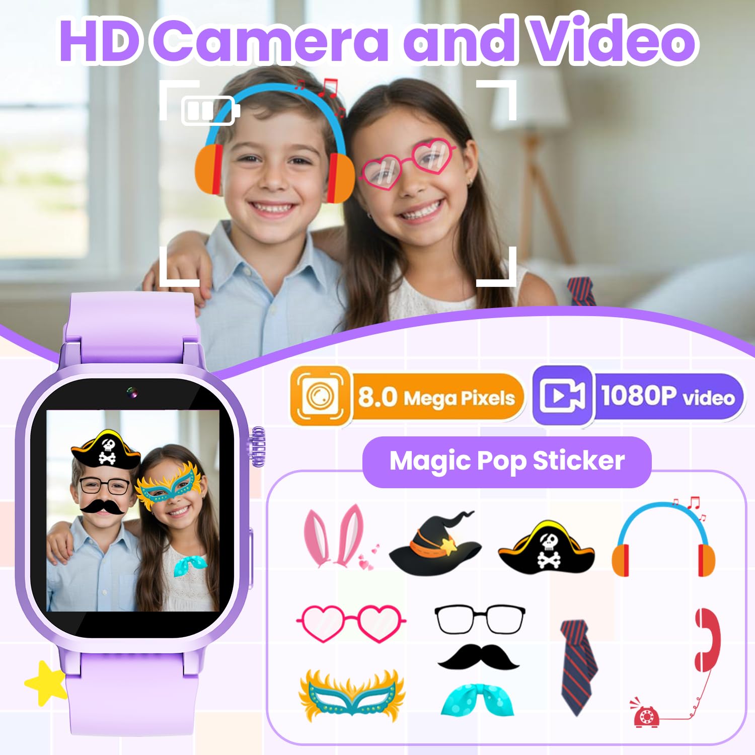 Melontti kids smartwatch purple waterproof aluminum frame close-up for splashproof protection