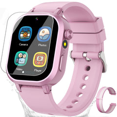 Melontti waterproof kids smartwatch pink front view showing overall design and durability.
