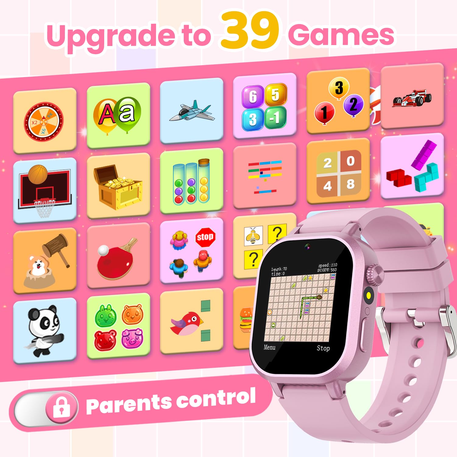 Melontti pink watch with easy-change straps for growing children.