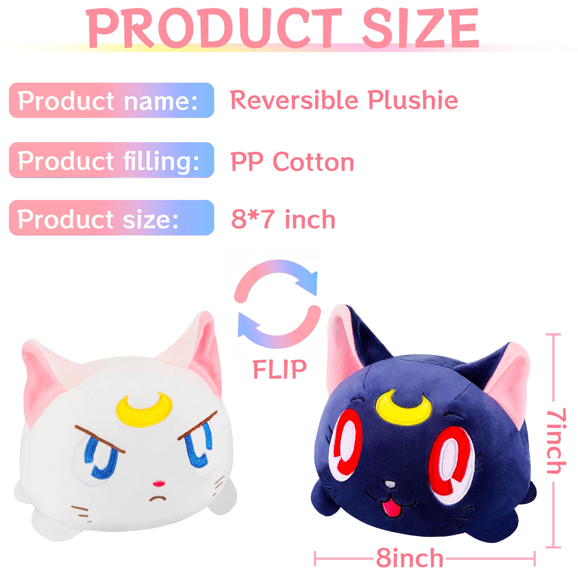 Memall cute cat reversible plush—back view reveals alternate color and mood.