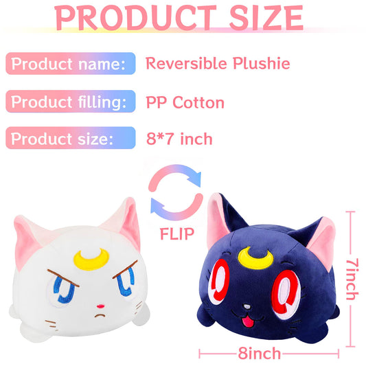 Memall cute cat reversible plush—back view reveals alternate color and mood.
