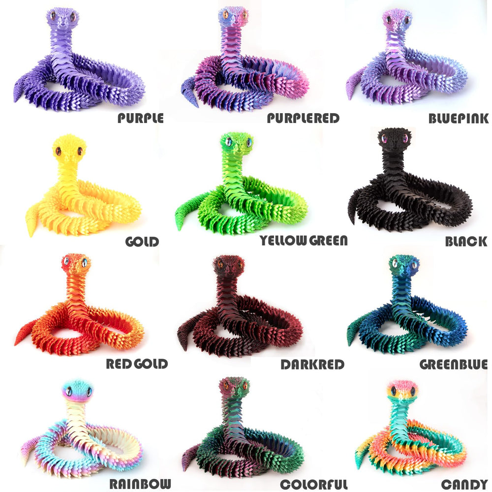 Memogizz colorful 3D printed snake showcasing 13 color options.