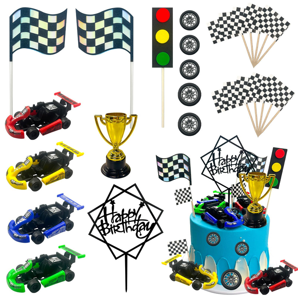 MEMOVAN racing car cake toppers four pieces for dynamic cake decoration