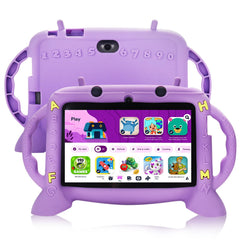 MengDash Kids Tablet 7in front view in purple, kid-friendly design for learning on the go.