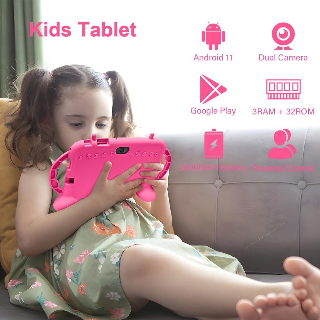MengDash Kids Tablet 7-inch back view, compact kid-friendly design.