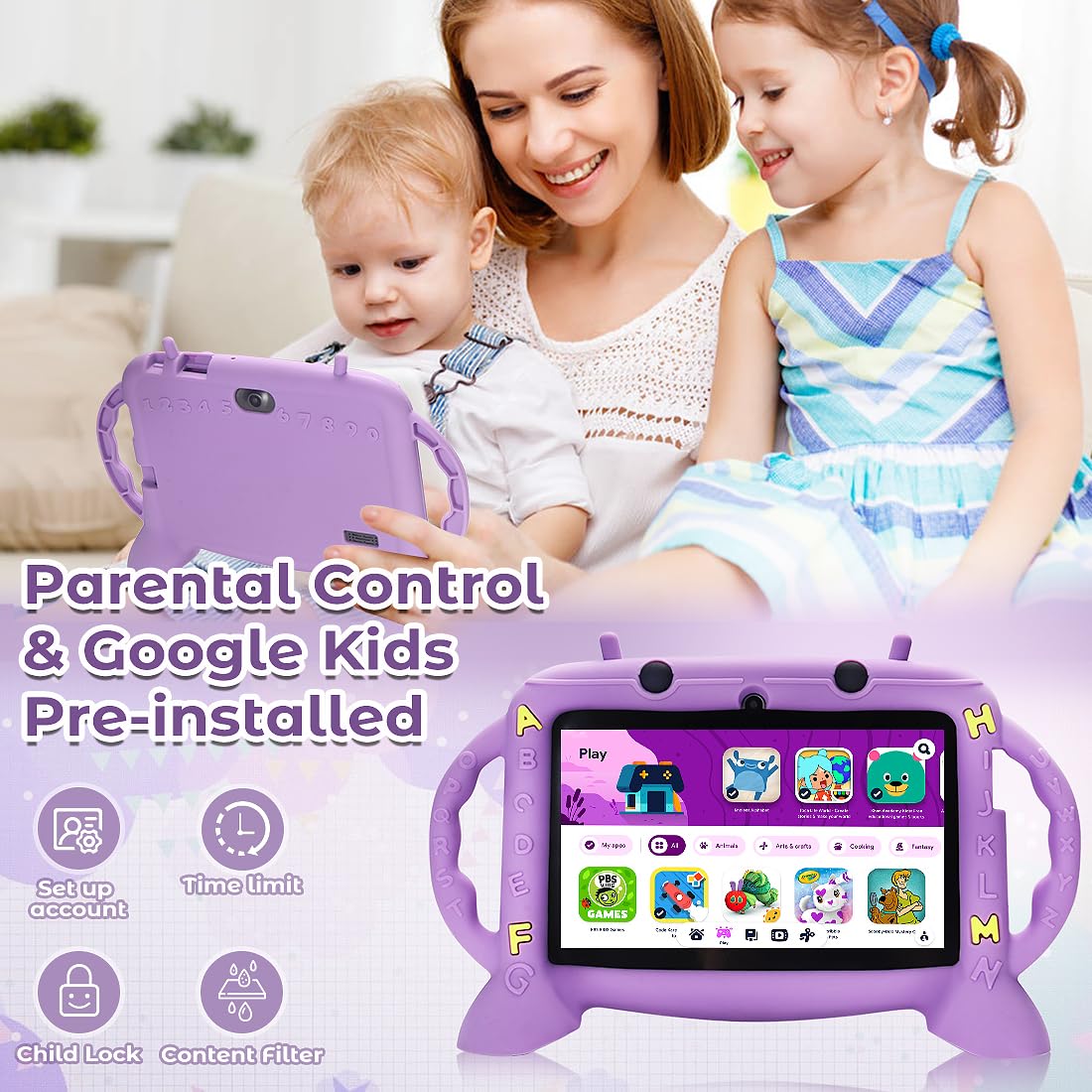 MengDash Kids Tablet with Android 11 and Google Play for safe app access.