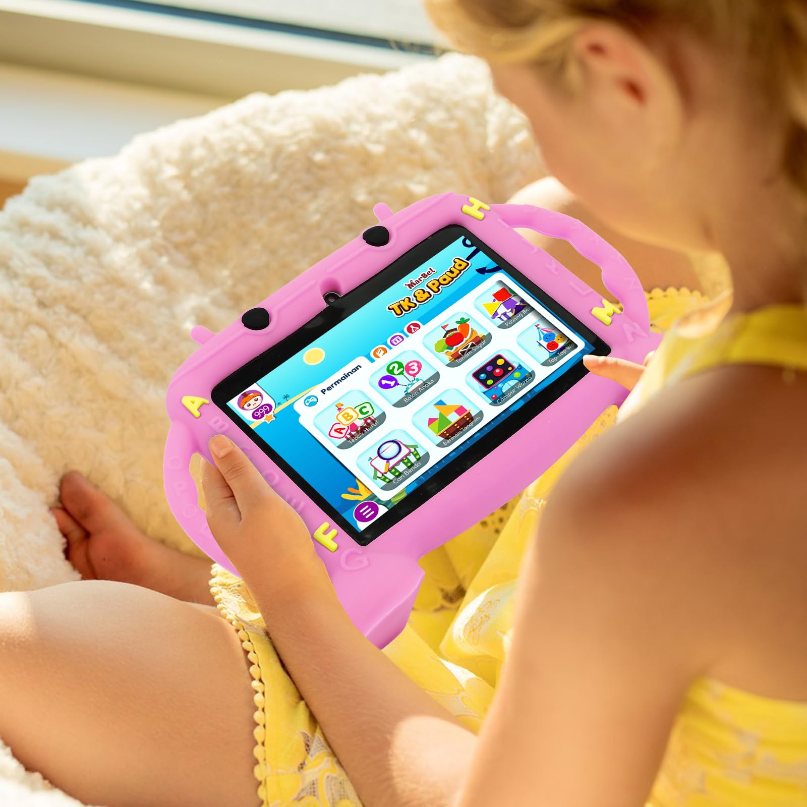 MengDash Kids Tablet protective cover with hanging option for car trips.