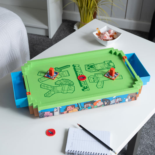 Menkind Minecraft Arcade Air Hockey Overworld puck-hovering action highlights arcade style at home.