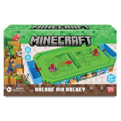 Menkind Minecraft Arcade Air Hockey Overworld customizable pushers let players switch characters.