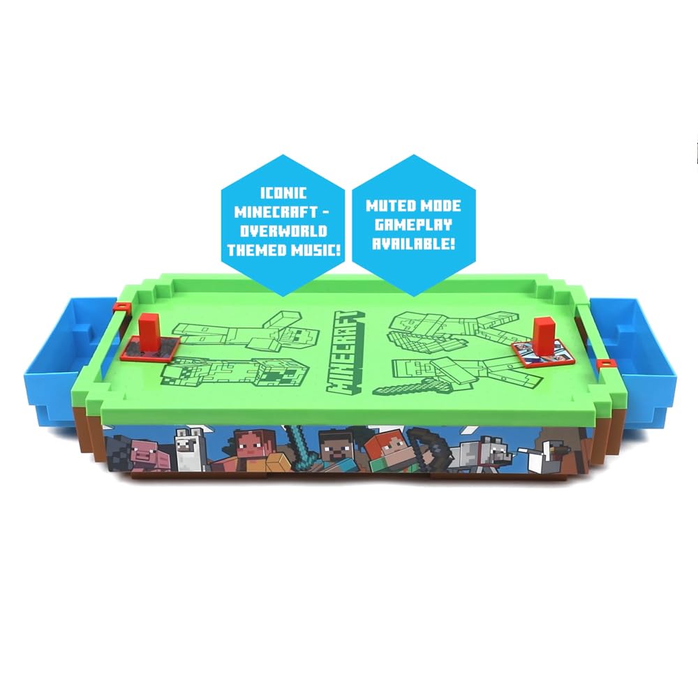 Menkind Minecraft Arcade Air Hockey Overworld two-player setup supports friendly competitions.