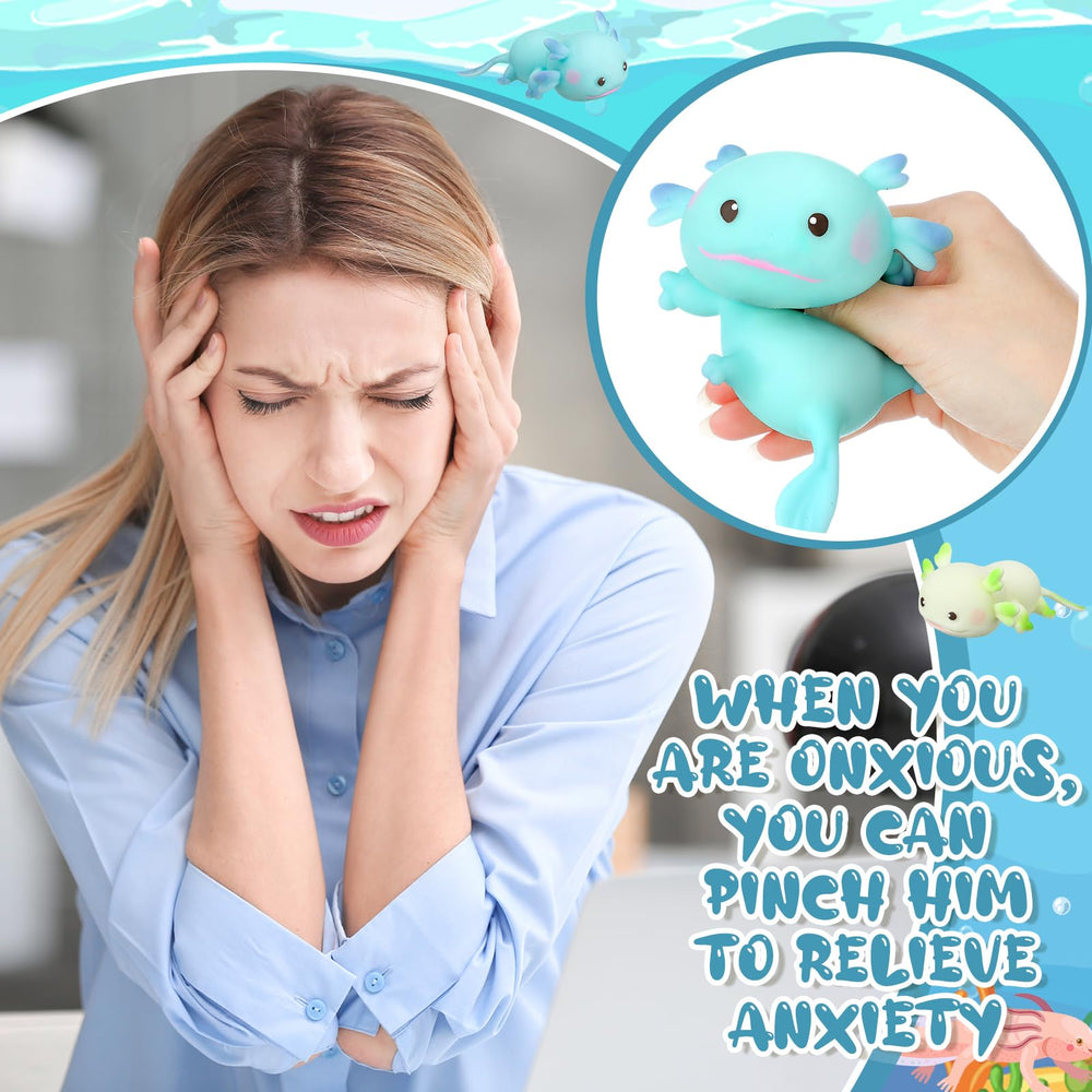 Meooeck axolotl toy handheld size, easy to squeeze for stress relief anywhere.