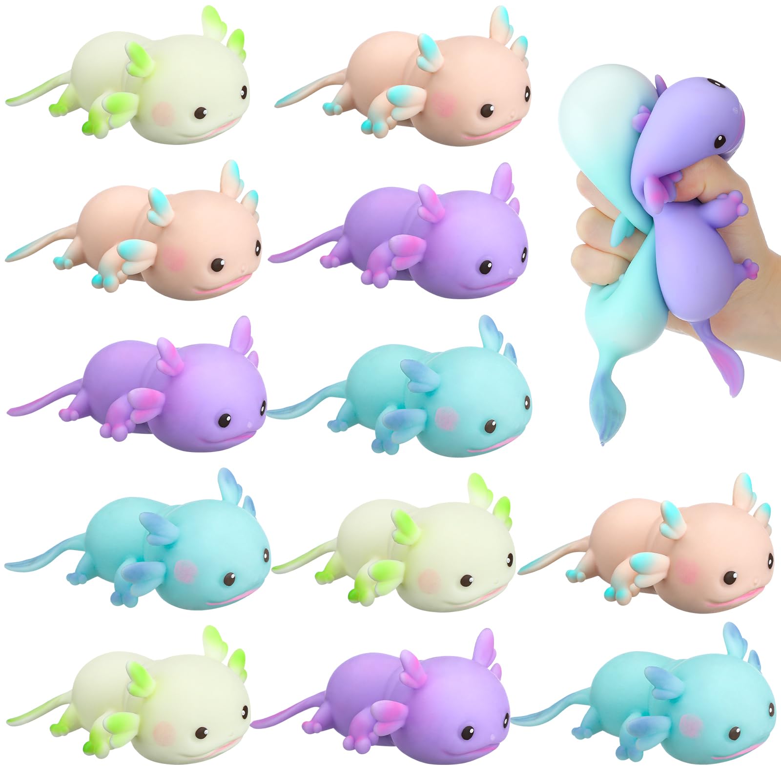 Meooeck axolotl toy multicolor pack for party favors and playful decor.