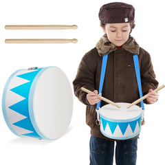 Meooeck Kids Drum Set wooden toy in blue triangle style boosts early rhythm recognition.