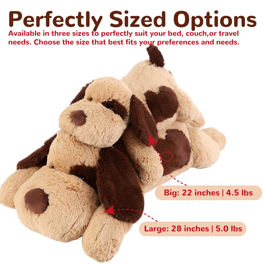 Meowtastic brown dog cuddly weighted plush bedtime companion for calm evenings.