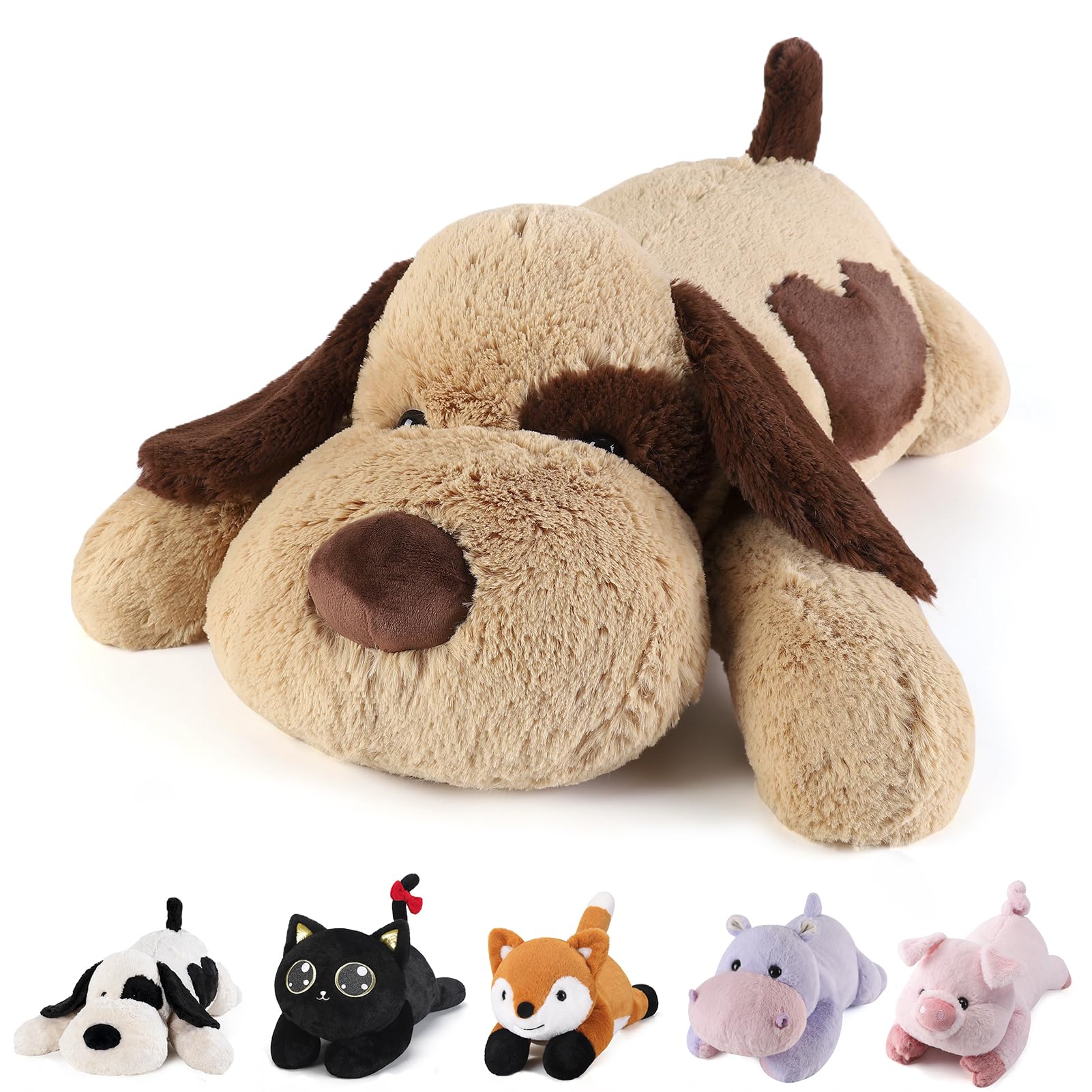 Meowtastic brown dog weighted stuffed animal, front view, ideal for comforting snuggles and cozy evenings.