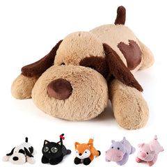 Meowtastic brown dog weighted stuffed animal, front view, ideal for comforting snuggles and cozy evenings.