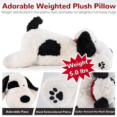 Meowtastic face closeup of the weighted dog plush showing soft fur and heft.
