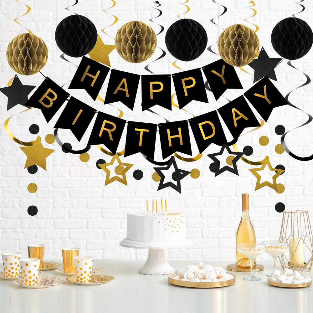 Meowtastic Honeycomb Balls in gold and black create a shimmering focal point.