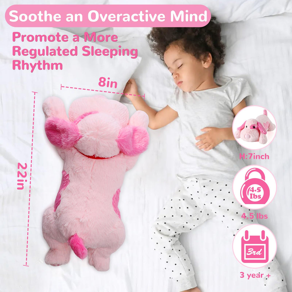 Close-up of Meowtastic pink dog weighted plush showing soft fur for cozy nights.