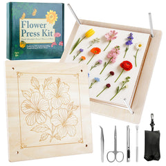 MeRGBWLife flower press 11x11 wooden frame showing large blooms ready to dry.