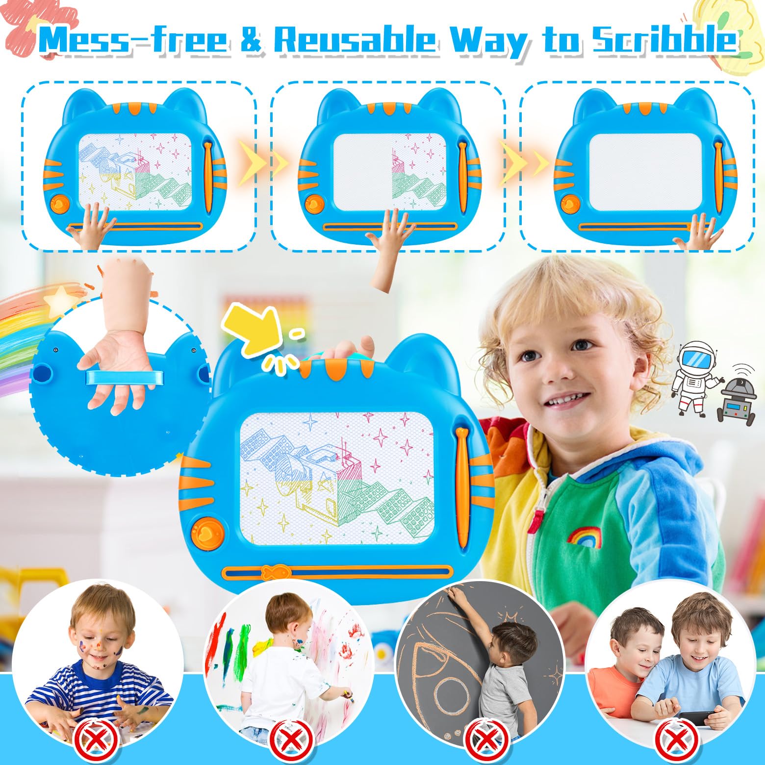 MERGUEZ portable doodle board handle for travel-friendly drawing.