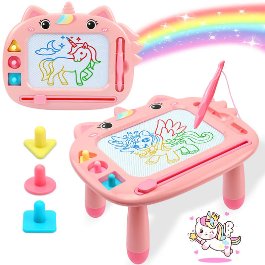 MERGUEZ unicorn doodle board front view showing mess-free creative play