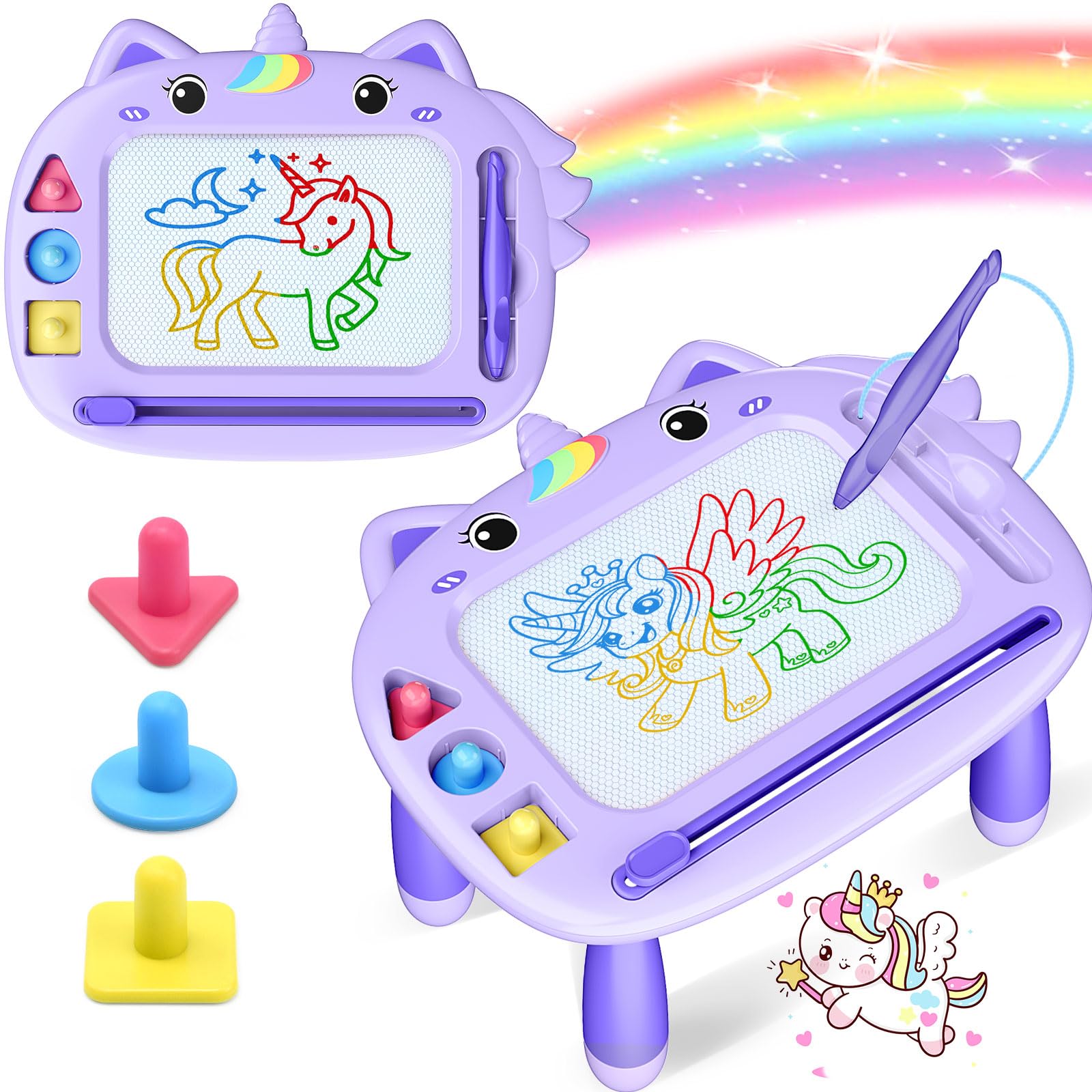 MERGUEZ Unicorn magnetic drawing board with unicorn theme promotes mess-free creativity and fine motor skills.