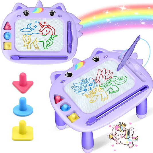 MERGUEZ Unicorn magnetic drawing board with unicorn theme promotes mess-free creativity and fine motor skills.