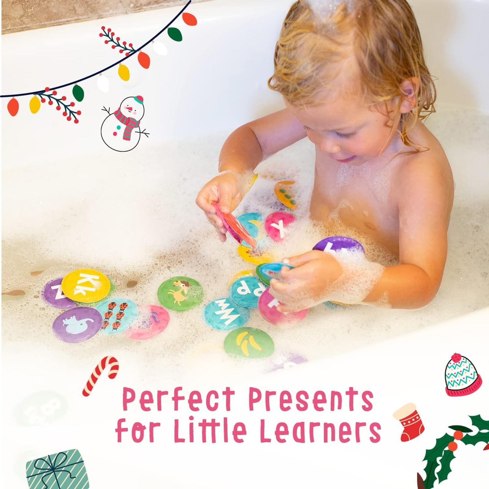 Merka Bath Toys Flash Cards: 36-piece multicolor letters and numbers for toddler learning.