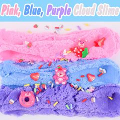 MERMAIDSLIME fluffy slime in pink blue and purple invites fold pinch and stretch