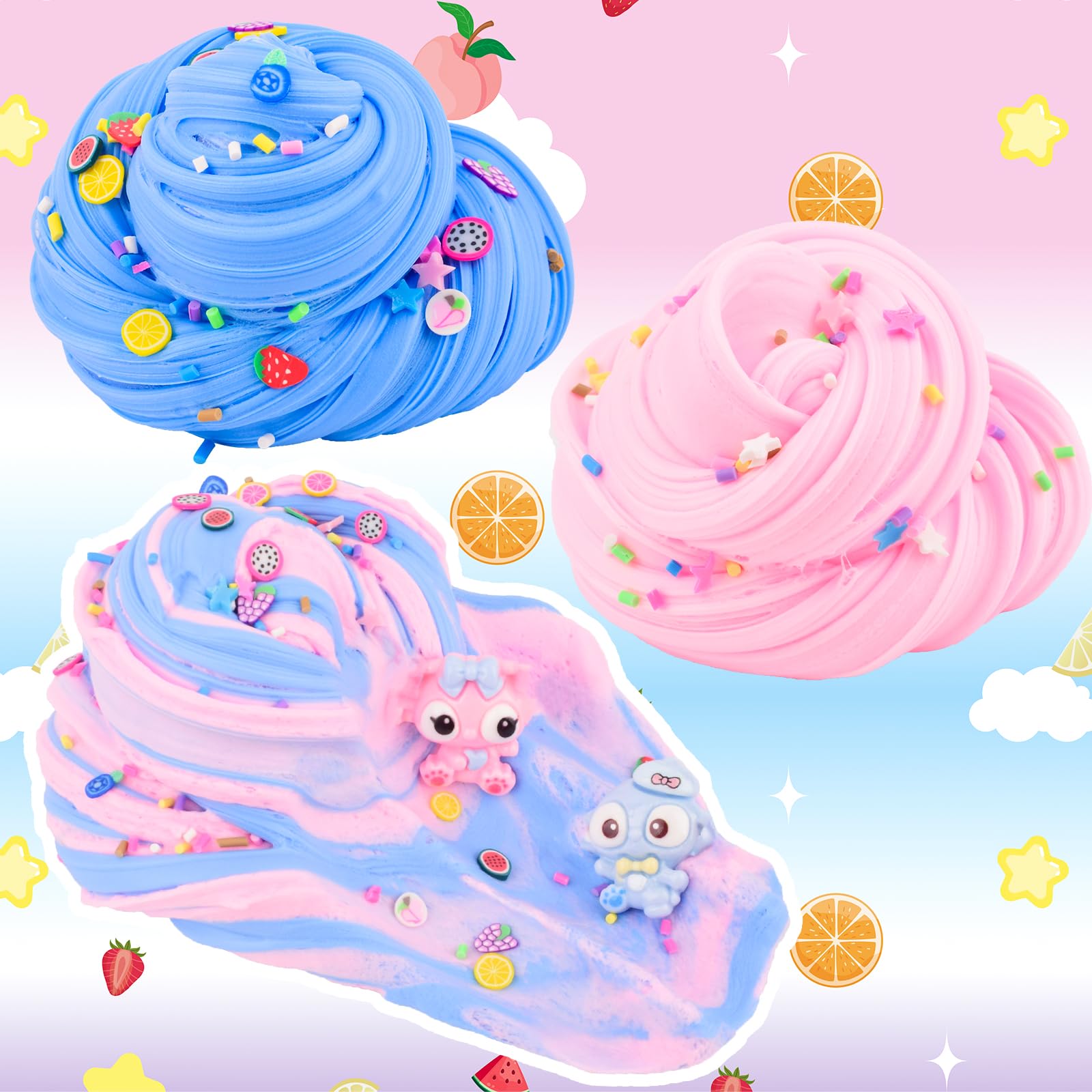 MERMAIDSLIME fruit decorations and sprinkles add colorful party fun.