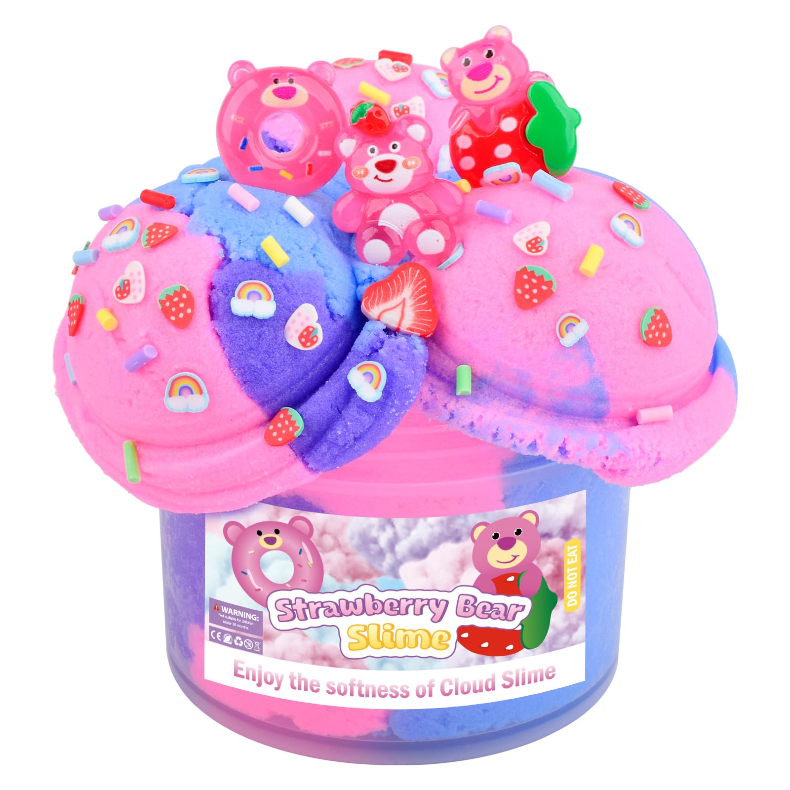MERMAIDSLIME pink strawberry bear cloud slime kit in a jar for tactile play and portability