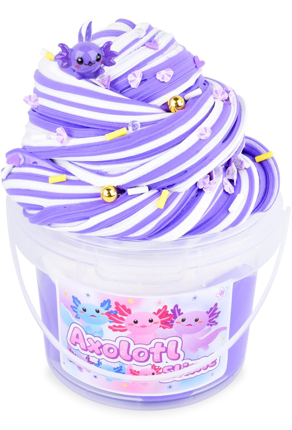 MERMAIDSLIME Purple Axolotl Butter Slime Bucket shows two-color play for creative fun and mess-free shaping.