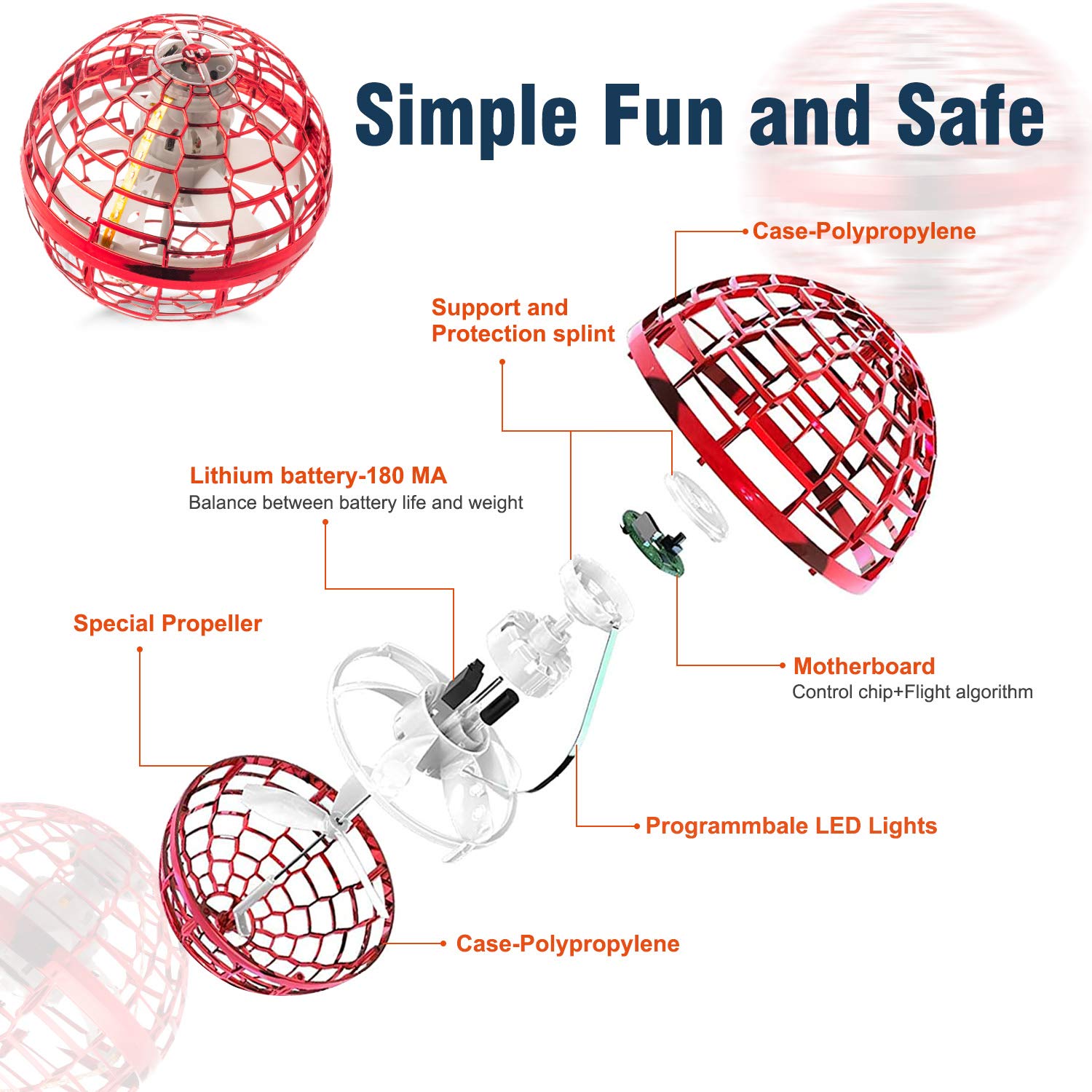 MERRYHOME Flying Ball Toy red action shot, enhances coordination and aiming.