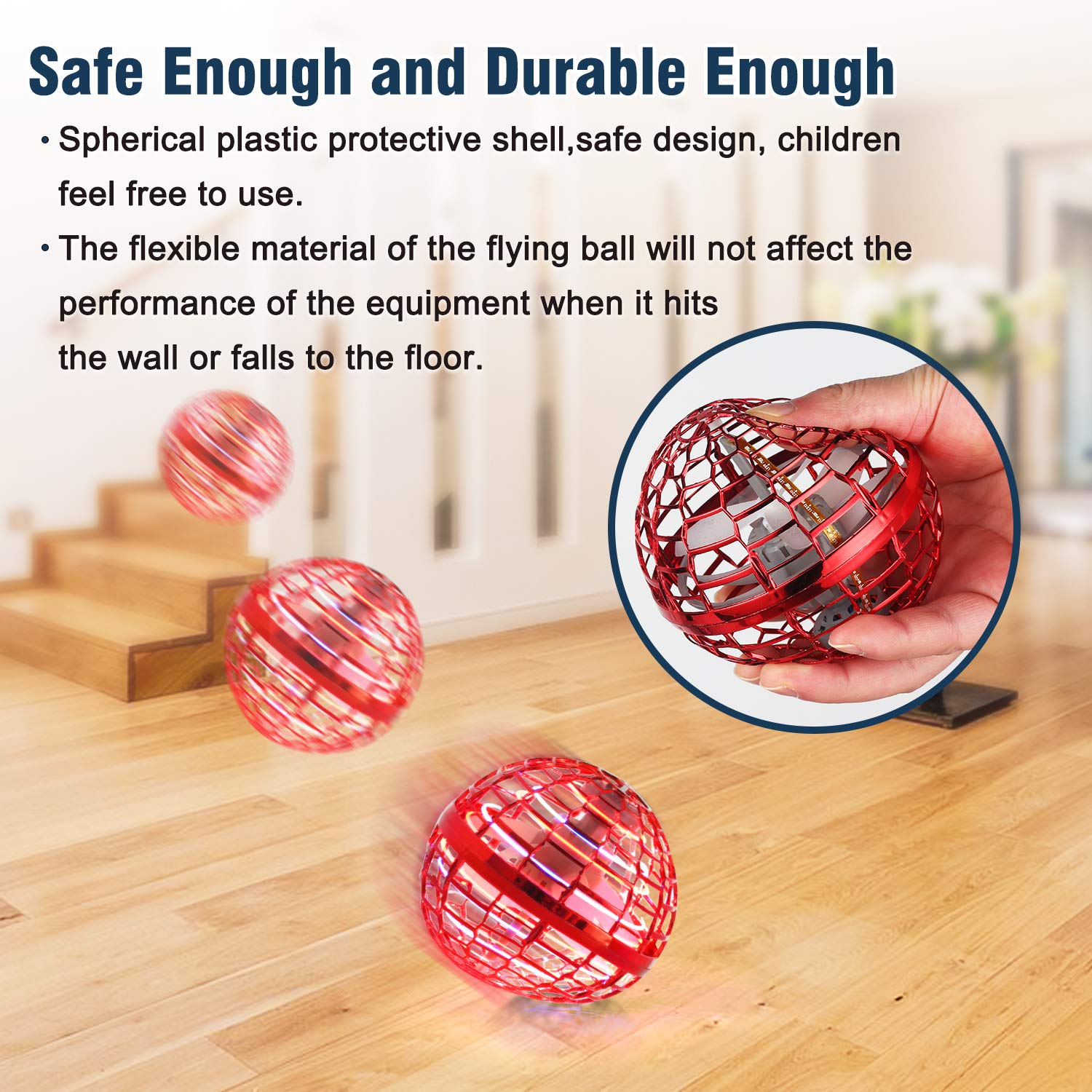 MERRYHOME Flying Ball Toy red USB charging, quick charge for longer play sessions.