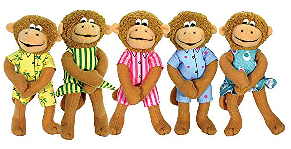 MerryMakers Five Little Monkeys puppet set ready for imaginative storytelling.