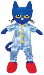 MerryMakers Pete the Cat Bedtime Blues plush doll in striped pajamas, ideal for bedtime cuddles.
