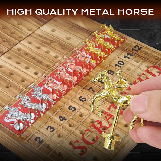 MerryPony 11 metal horses in gold, silver, and bronze ready to race on a tabletop